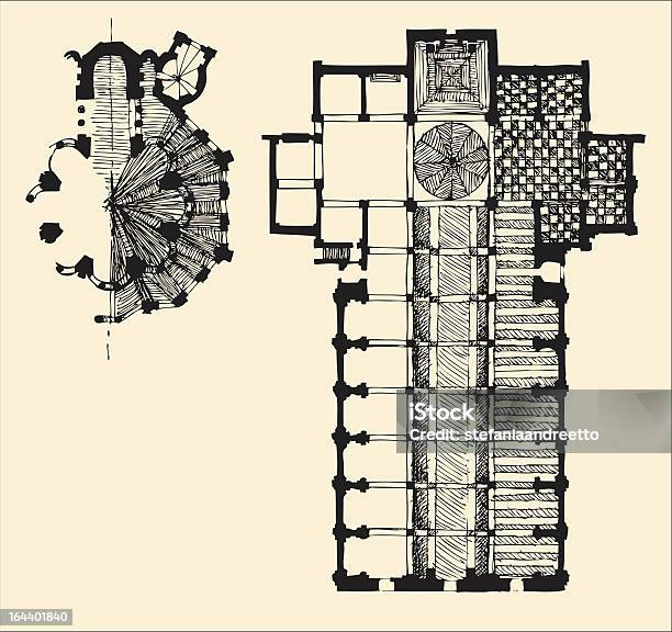 Vetores de Catedral Medieval De Planta e mais imagens de Esboço - Esboço, Igreja, Românico