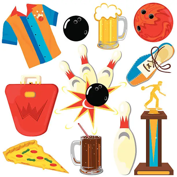 Vector illustration of Bowling Clipart elements and icons