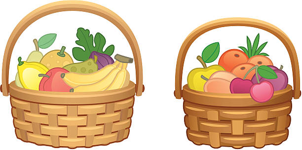 후르트 in 바구니 - basket apple wicker fruit stock illustrations