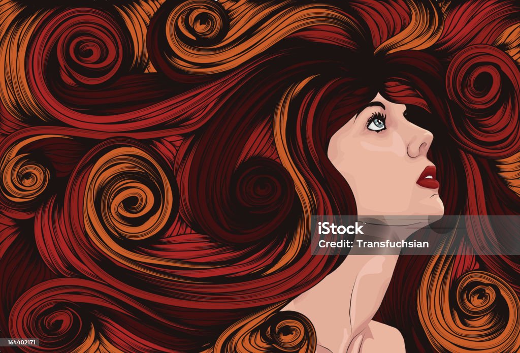 女性の顔に流れる髪の長さ - イラストレーションのロイヤリティフリーベクトルアート