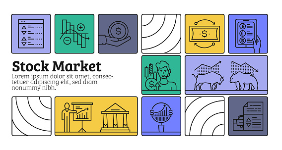 Stock Market Line Icon Set and Banner Design