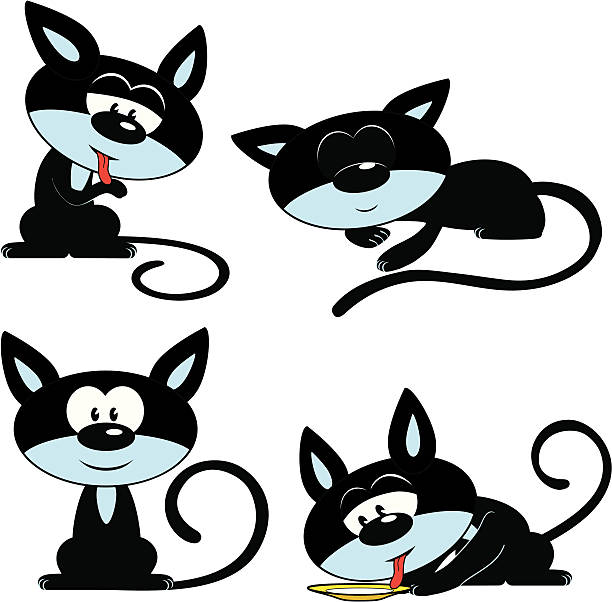 four black cat vector art illustration