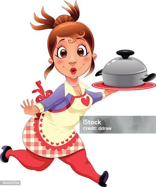 Housewife With Pot Stock Illustration - Download Image Now - Apron, One Woman Only, Women