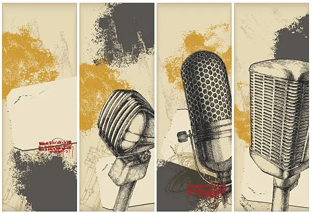 Vector illustration of Microphones drawing banners