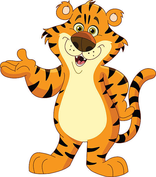 radosny tiger - tiger pointing vector cartoon stock illustrations