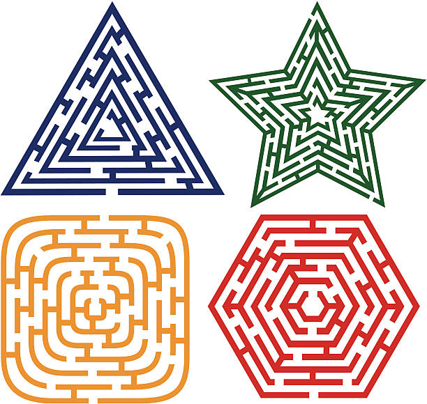 four labyrinth vector art illustration