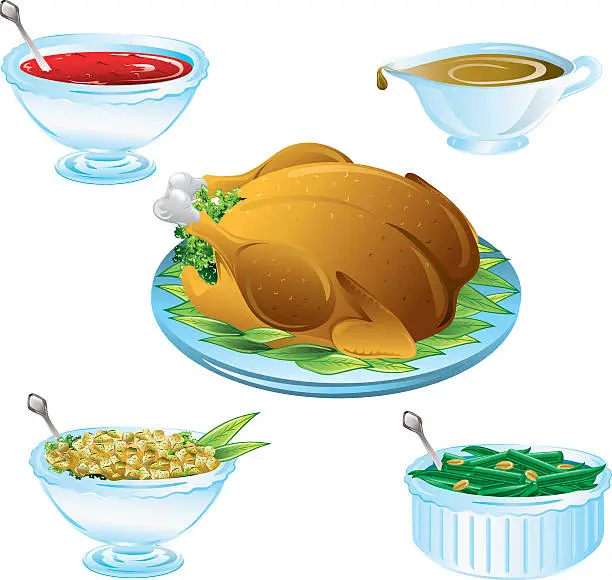 Vector illustration of An illustration of delicious Thanksgiving dinner icons