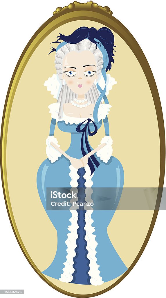 Funny Marie Antoinette a vector cartoon representing a funny Marie Antoinette - golden frame is in a separate layer, so you can easily remove it if you need to. 18th Century Style stock vector