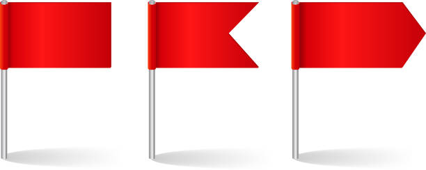 Vector illustration of three red flag options Vector illustration of flags set. EPS10. Contains transparent objects used for shadows drawing, glare and background. Background to give the gloss. surgical pin stock illustrations