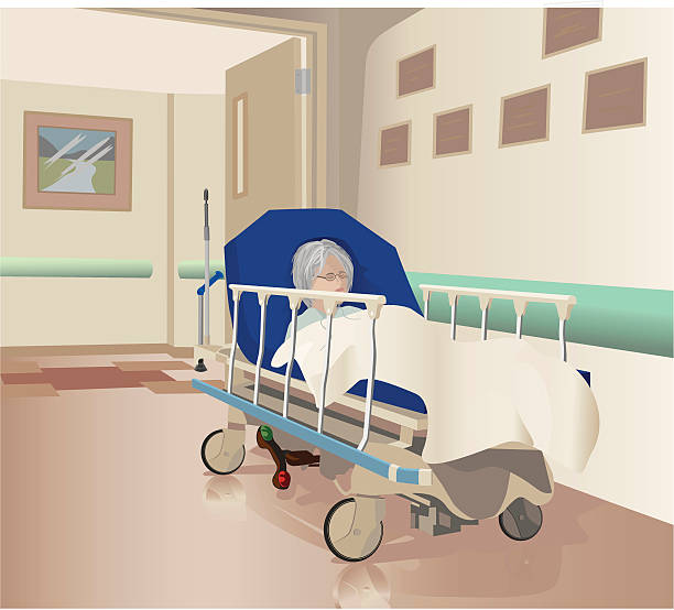 Patient on gurney alone in hospital hallway vector art illustration