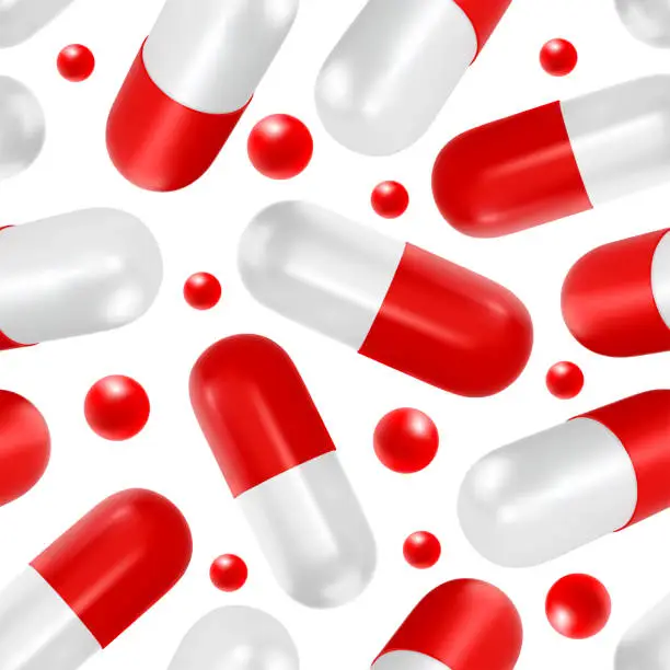 Vector illustration of 3D Medicine Capsule Pill Seamless Pattern