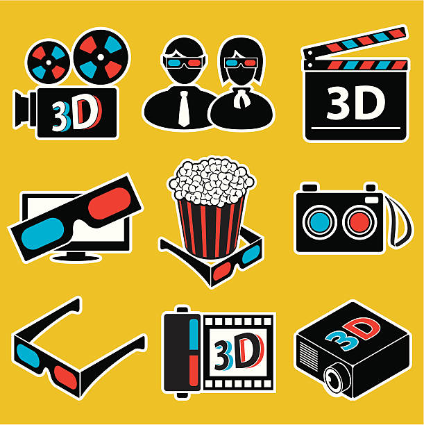 ilustrações, clipart, desenhos animados e ícones de filme 3d dispositivos ícone set. - 3 d cinema