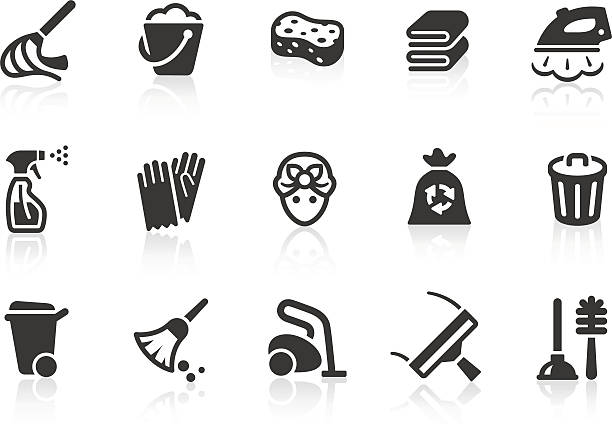 Cleaning icons "Monochromatic cleaning related vector icons for your design or application. Raw style. Files included: vector EPS, JPG, PNG." bucket and sponge stock illustrations