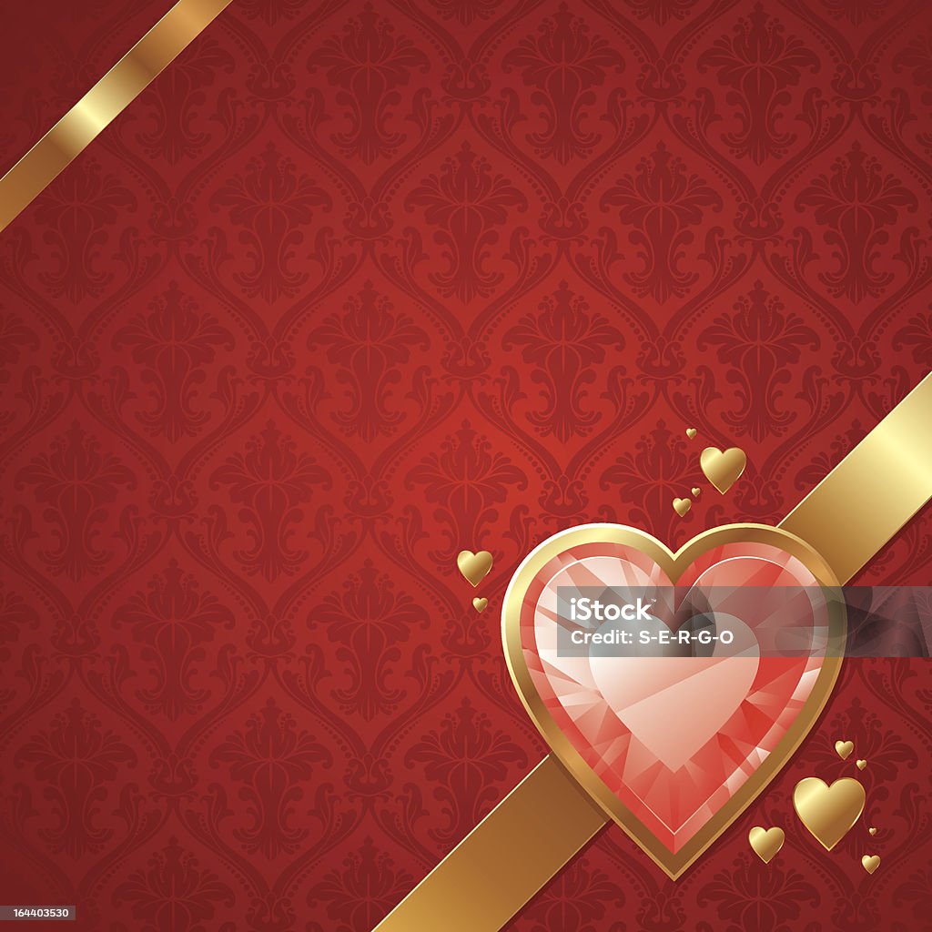 ruby tarjeta de San Valentín con corazones en bastidor de oro - arte vectorial de Abstracto libre de derechos
