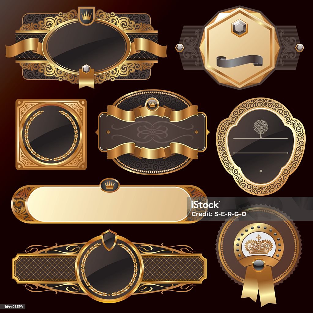 Vector set of golden luxury ornate frames on black Vector set of golden luxury ornate frames Antique stock vector