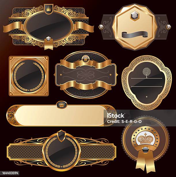 Vector Set Of Golden Luxury Ornate Frames On Black Stock Illustration - Download Image Now - Antique, Aristocracy, Award