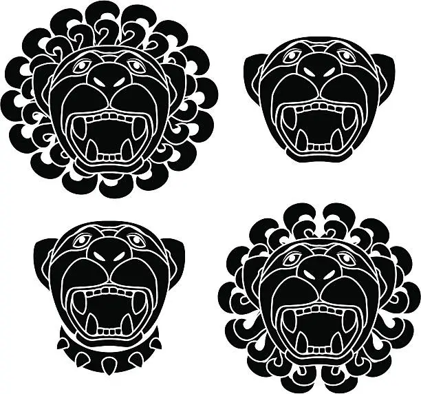 Vector illustration of set of lion snouts