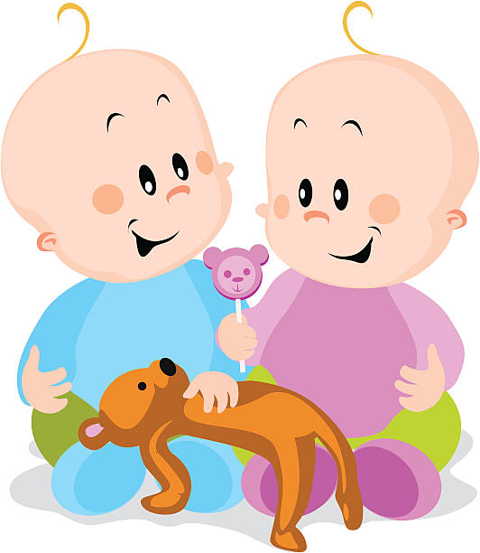 twins vector art illustration