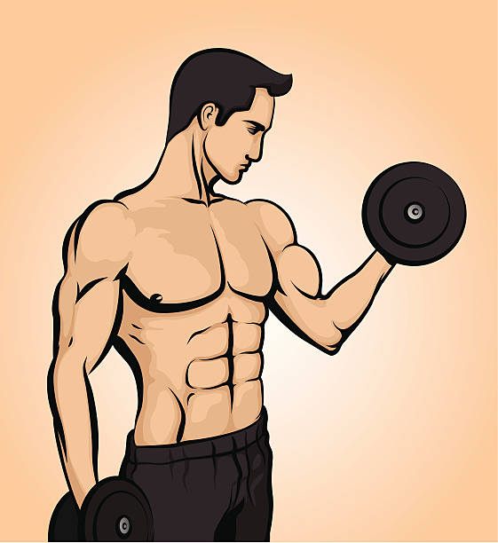 Bodybuilder lifting weights vector art illustration
