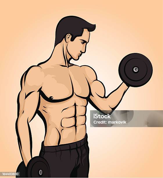 Bodybuilder Lifting Weights Stock Illustration - Download Image Now - Abdominal Muscle, Adult, Anaerobic Exercise