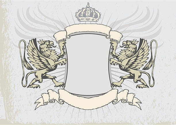 illustrazioni stock, clip art, cartoni animati e icone di tendenza di griffin araldica shield - tattoo grunge crest coat of arms
