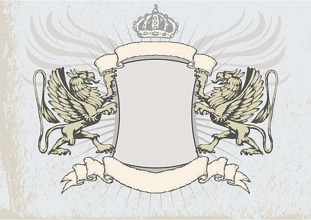 ilustrações de stock, clip art, desenhos animados e ícones de griffin heraldry escudo - coat of arms shield grunge sign