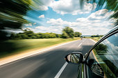 A car is driving on the highway, the environment is blurred, Hungary, Europe