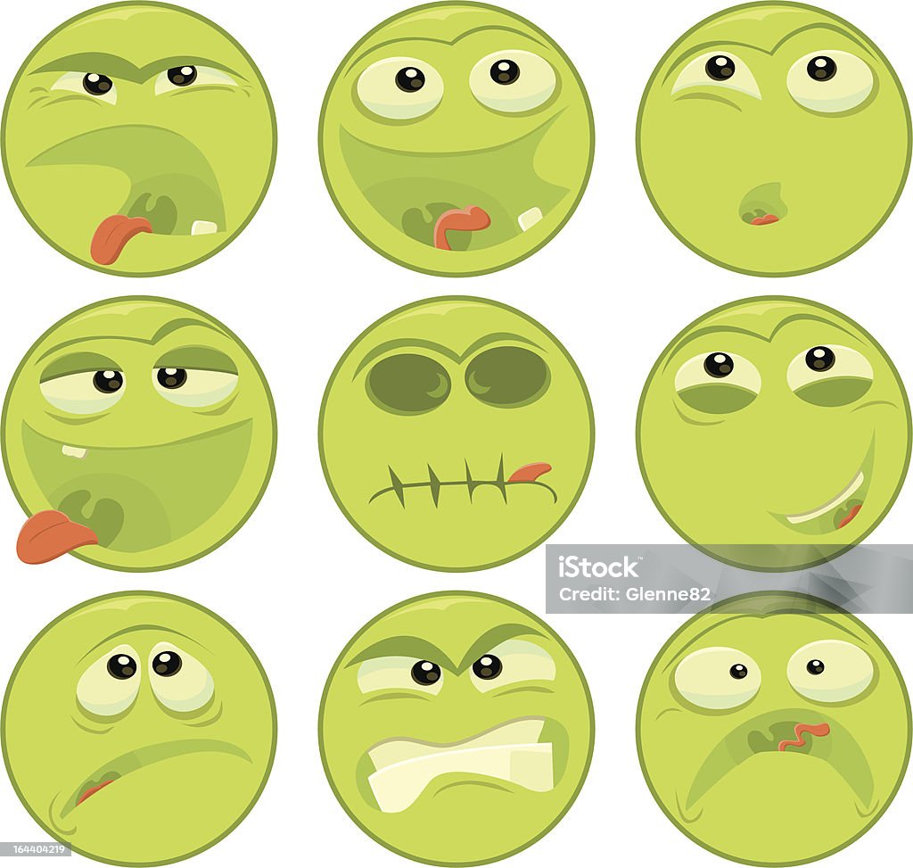 Cara Emoticons verde - arte vectorial de Cara sonriente antropomórfica libre de derechos