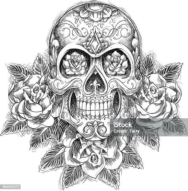 Sketchy Skull With Roses Stock Illustration - Download Image Now - Tattoo, Mexico, Mexican Culture