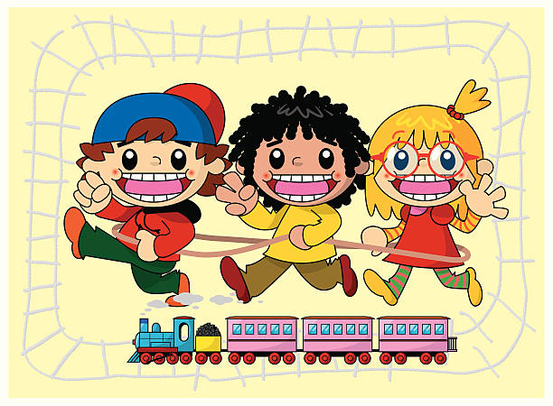 Bекторная иллюстрация Поезд с детей, это камень, ножницы, бумагу