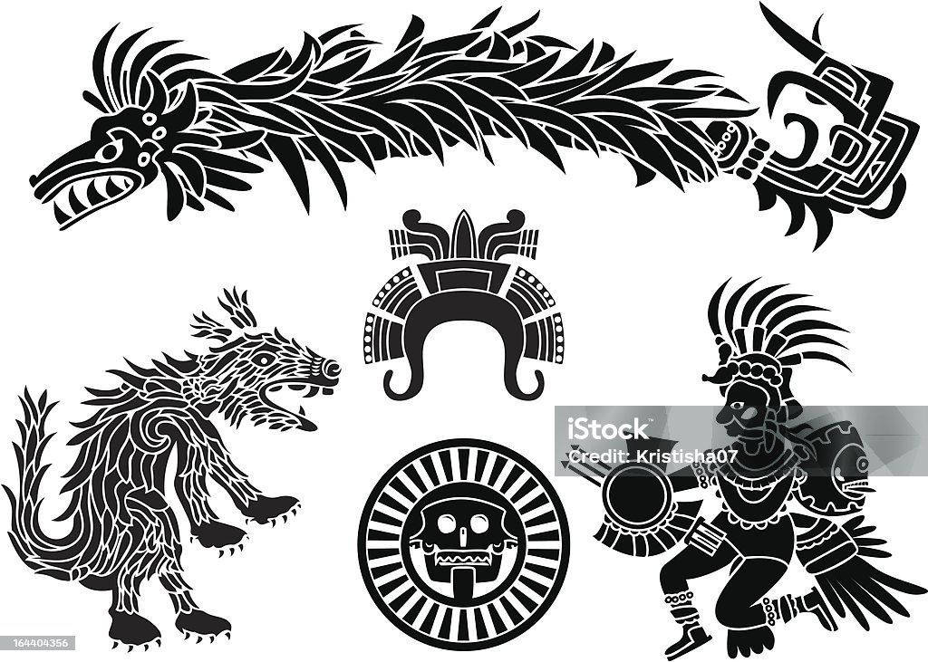 Azteca Conjunto de plantillas - arte vectorial de Quetzalcoatl libre de derechos