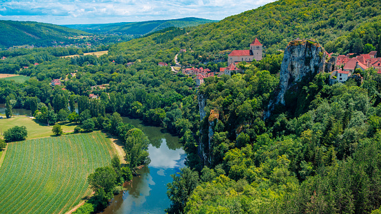Panoramic view of Valley of Lot river in France