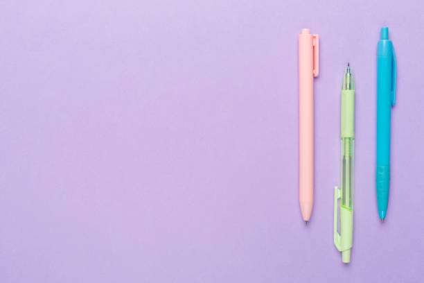 istock Pastel coloured pens on color backgroung, top view 1644097251