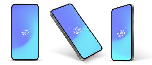 istock 3D realistic high quality smartphone mockup with isolated background. Smart phone mockup collection. Device front view. 3D mobile phone with shadow on white background. 1644101468