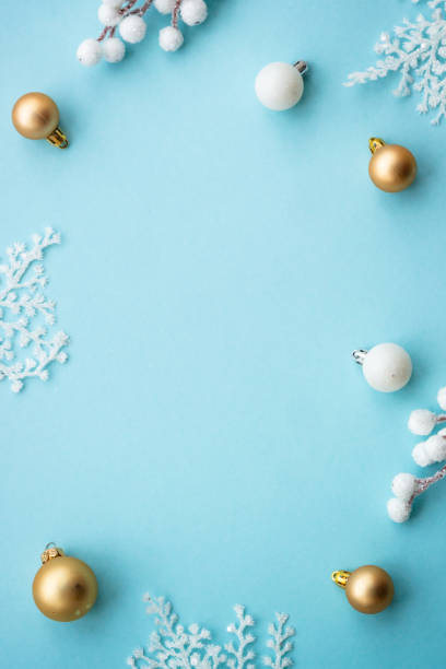 istock Christmas composition with holiday decorations on blue. 1644116964