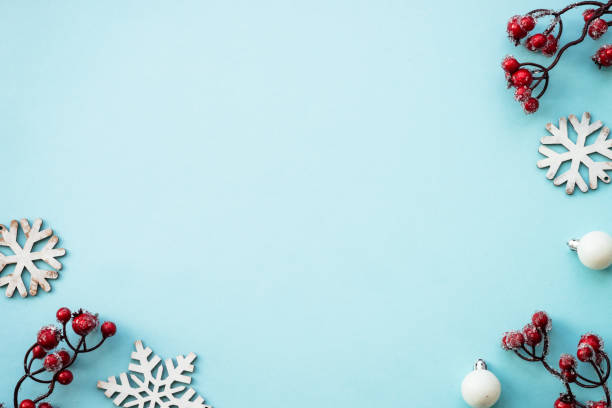 istock Christmas composition with holiday decorations on blue. 1644118522