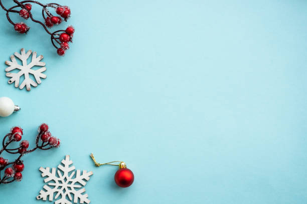 istock Christmas composition with holiday decorations on blue. 1644118546