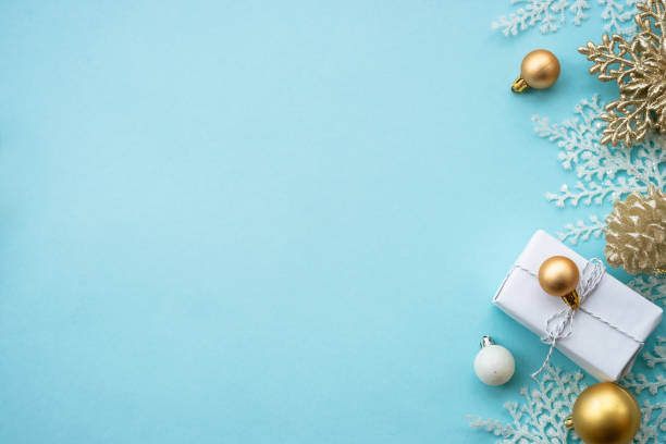 istock Christmas composition with holiday decorations on blue. 1644118642