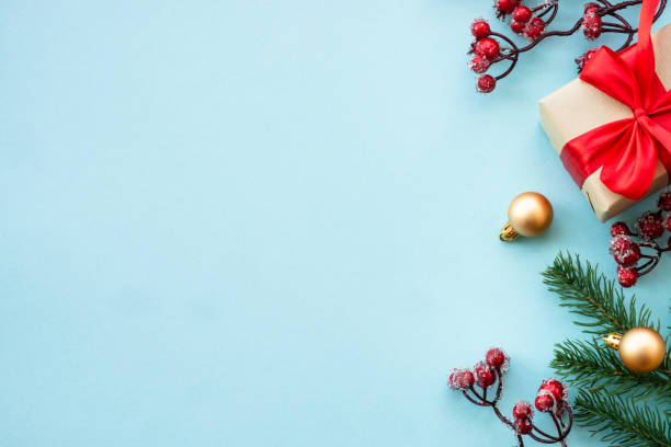istock Christmas composition with holiday decorations on blue. 1644120800