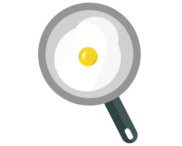 Vector illustration of fried egg. Cooking and frying pan