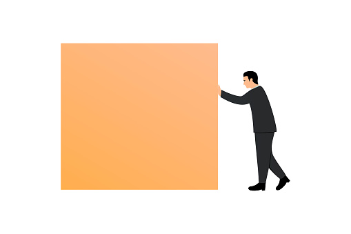 man pushing a box design vector flat modern isolated illustration