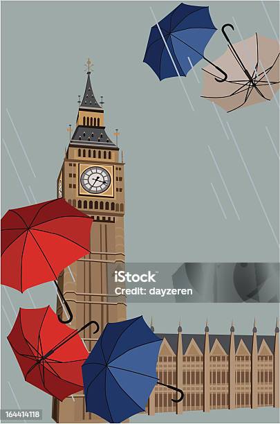 Big Ben E Ombrelloni - Immagini vettoriali stock e altre immagini di Londra - Londra, Pioggia, Vettoriale