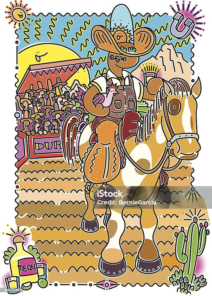 Mexicaine cow-boy célèbre dans le désert arena - clipart vectoriel de Rodéo libre de droits