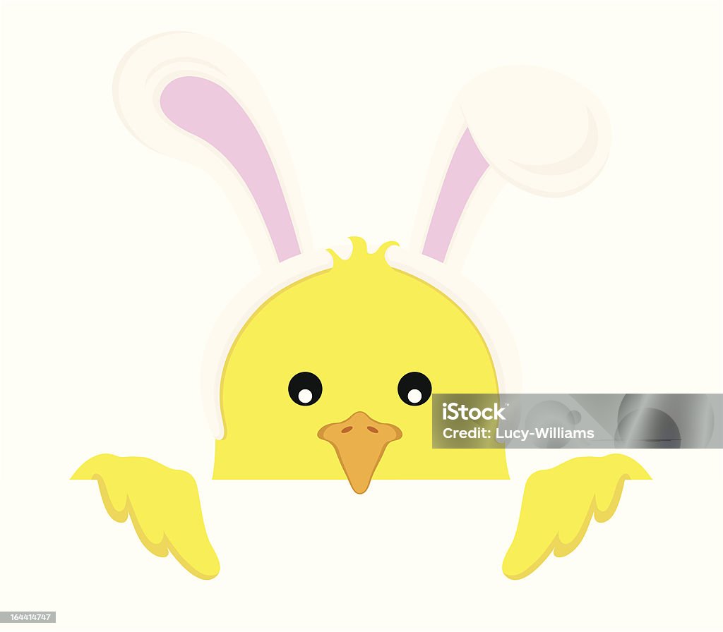 Easter Chick in bunny ears peeping over the top. A cute Easter Chick wearing bunny ears peeping over the top of a blank sign. Animal stock vector
