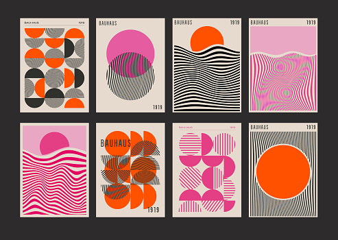 Cool Abstract Bauhaus Geometric Art Posters. Mid-Century Modern Minimalist Backgrounds. Cool Trendy Shapes.