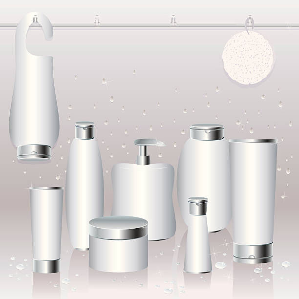 Silver-white set of cosmetics packaging vector art illustration