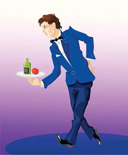 Vector illustration of young waiter