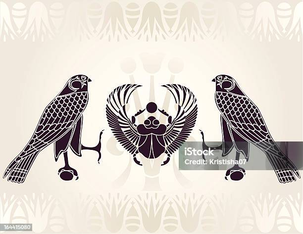 Egyptian Horus And Scarab Stencil Stock Illustration - Download Image Now - Egyptian Culture, Scarab Beetle, Pattern