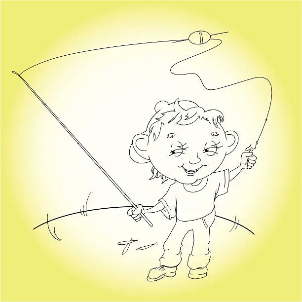 Vector illustration of little fisherman