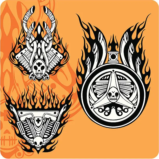 Vector illustration of Motorcycle compositions with use of a flame.